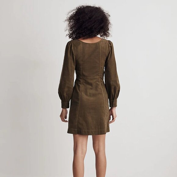 Madewell Olive Green Petite Corduroy Long-Sleeve Mini Dress, Size Petite 2 - Picture 3 of 11